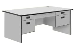 Cubix AS 1402 Modern Office Table - Center & 4 Side Drawers, PVC Edge, Light Grey