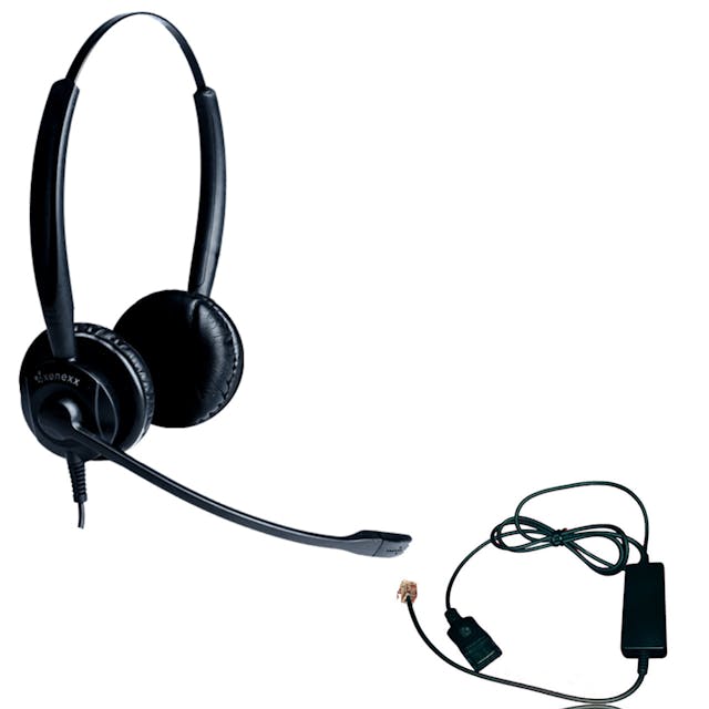 Xenexx XS 825 Binaural Duo Noise-Cancelling Call Center Headset bundled with Xenexx Connexx i12 Intelligent Cord