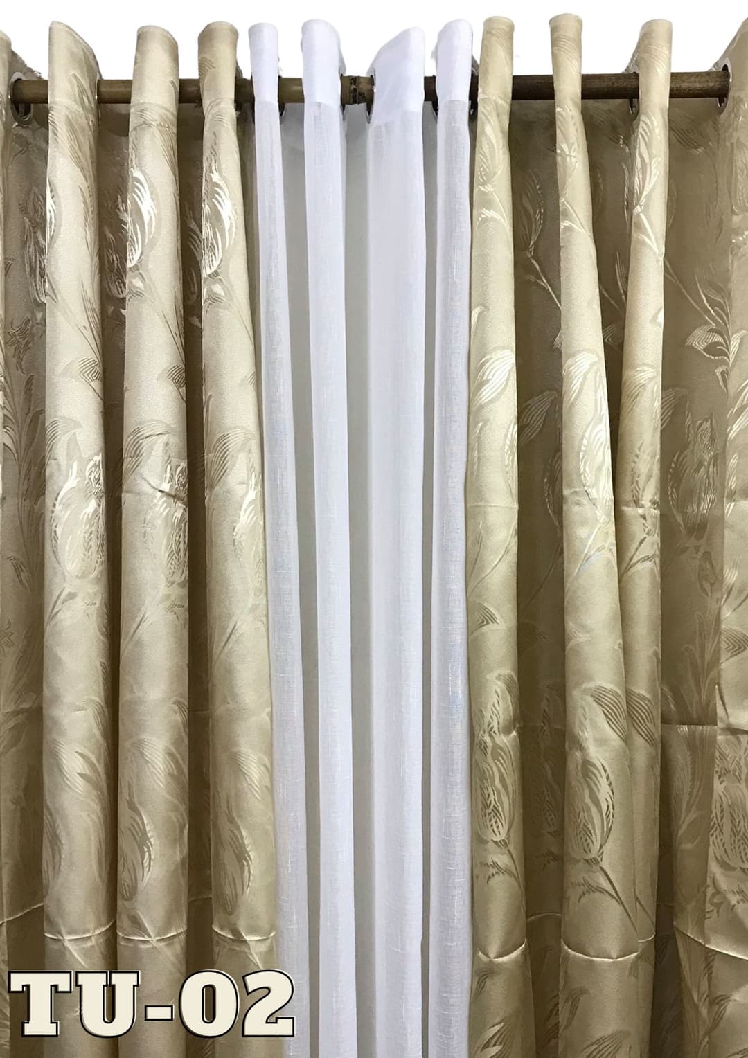 DE Curtains 7ft Tulip 3-in-1 Set Ring Curtains - Jacquard Satin