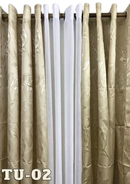 DE Curtains 7ft Tulip 3-in-1 Set Ring Curtains - Jacquard Satin