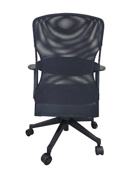 Mid Back Swivel Office Chair, PU Leather Headrest and Fabric Seat, Black, Adjustable and Foldable Armrest