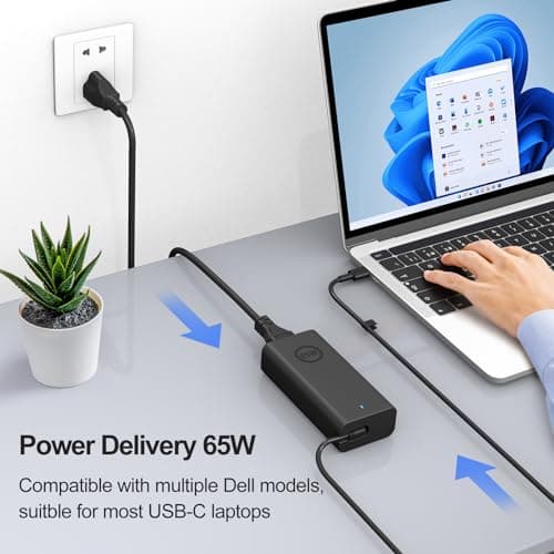 Dell 65W Slim USB-C Laptop Charger | Fast-Charging Compact Power Adapter for Dell Laptops