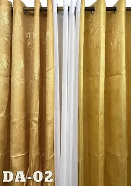 DE Curtains 7ft Daffodils 3-in-1 Set Ring Curtains | Jacquard Satin Glossy Finish