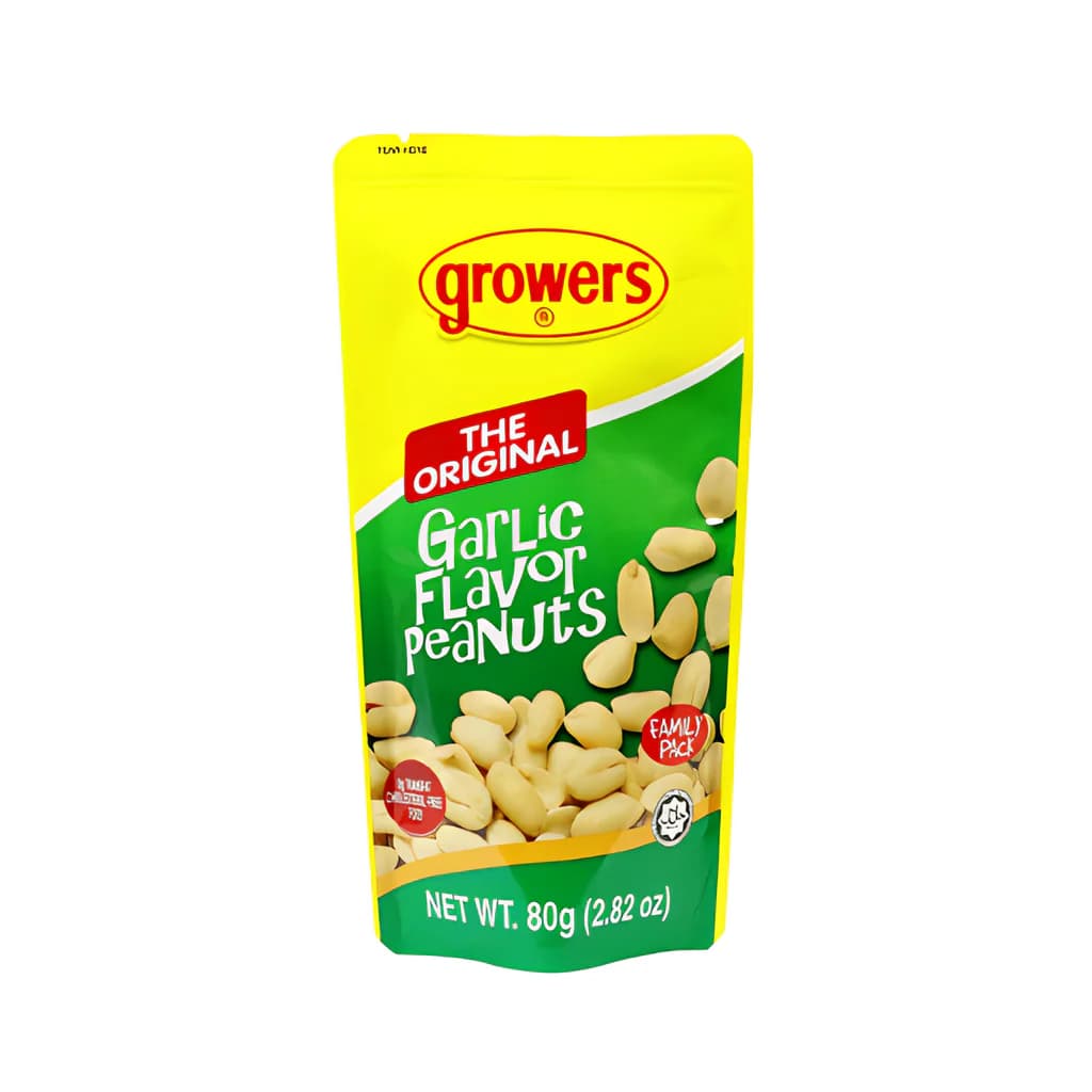 Growers Garlic Flavor Peanuts – 80g Pack, Crunchy Roasted Snack with Bold Taste