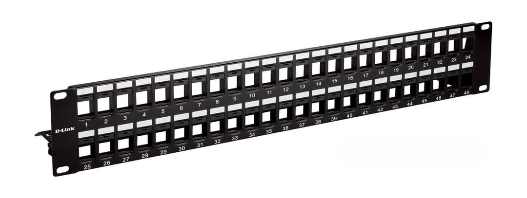 D-Link NPP-C61BLK481 48-Port Cat6 UTP Patch Panel – Fully Loaded, Keystone Type, Unshielded