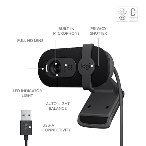 Logitech Brio 101 Full HD Webcam Made for Meetings and Works for Streaming