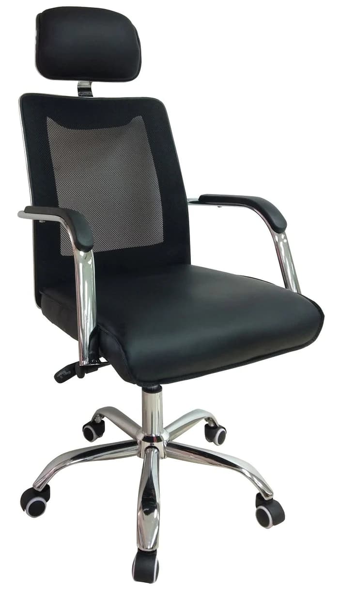 Cubix NX 4501 Mid-Back Staff Chair with Headrest | PU Leatherette Seat & Mesh Back | Chrome Armrests & Base with PVC Casters | PVC-Mesh Combination