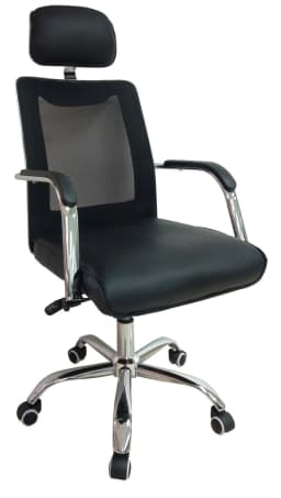 Cubix NX 4501 Mid-Back Staff Chair with Headrest | PU Leatherette Seat & Mesh Back | Chrome Armrests & Base with PVC Casters | PVC-Mesh Combination