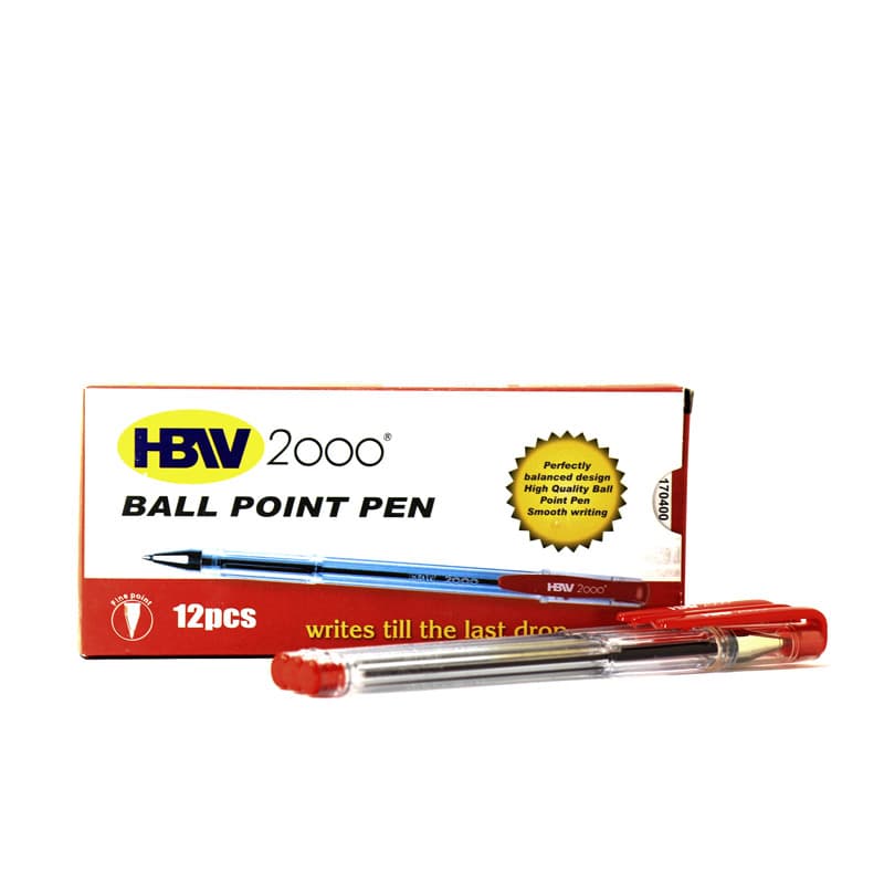 HBW 2000 Red Ballpoint Pens – Smooth Writing Office Ball Pens for Bulk Supply | 12 Pieces per Box
