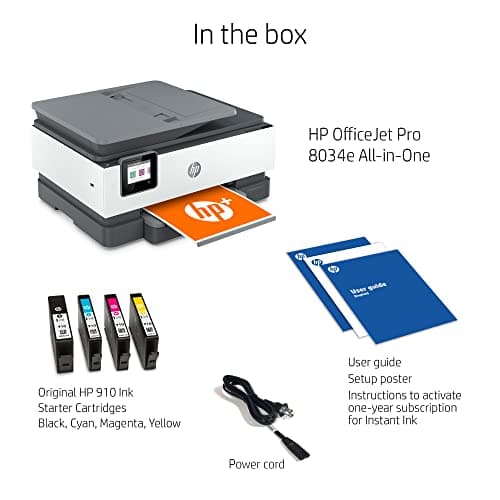 HP OfficeJet Pro 8034e Wireless Color All-in-One Printer | Print/Scan/Copy/Fax, Wi-Fi, Duplex