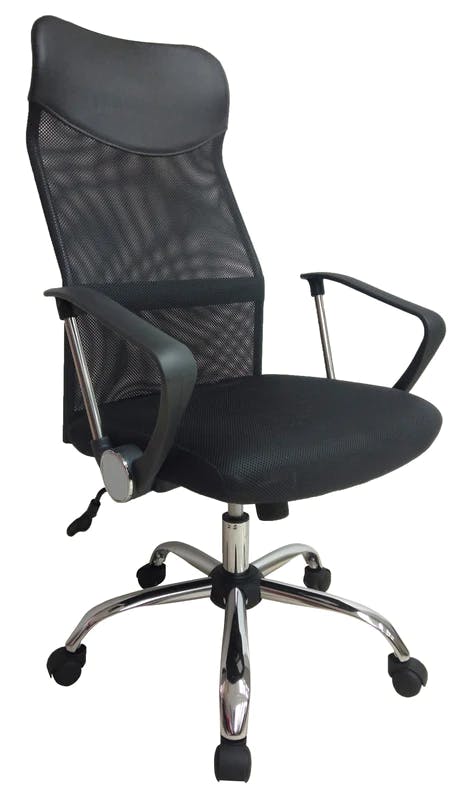 Cubix High Back Black Headrest and Mesh Swivel Office Chair with Armrest, PU Leather Black