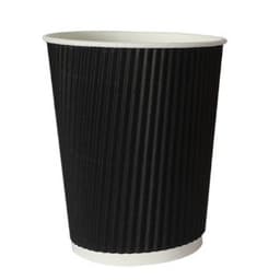 Disposable Rippled Coffee Cups with Lid 8oz (Black, 25/Pack)