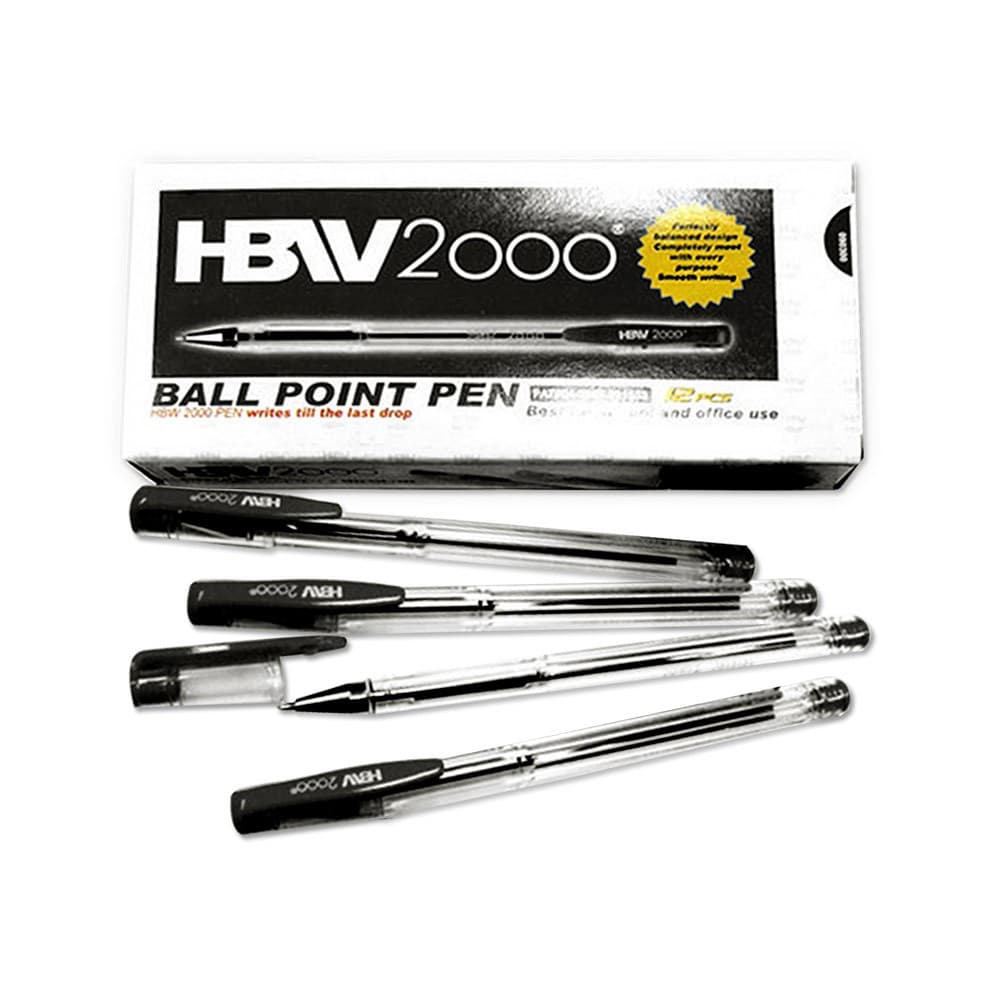 HBW 2000 Black Ball Pen – Smooth Writing, 0.7mm Tip, 12pcs per Box