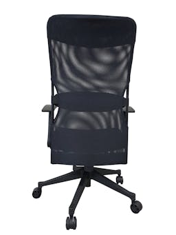 Mesh High Back Swivel Office Chair, PU Leather Headrest and Fabric Seat, Black, Adjustable and Foldable Armrest