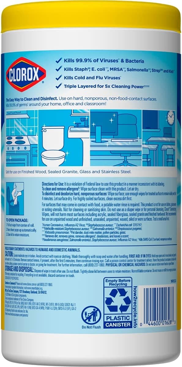 Clorox Disinfecting Wipes (Lemon) 75 Wipes/Canister