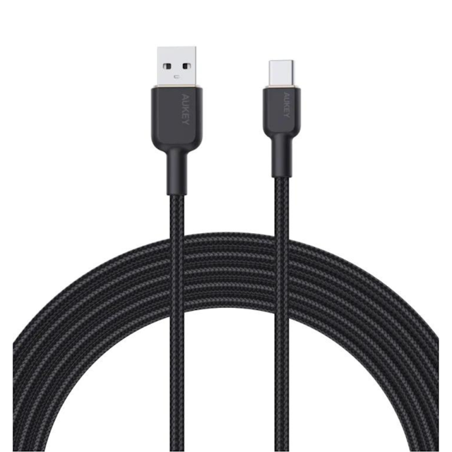AUKEY CB-NAC2 Circlet Nylon Braided USB-A to USB-C Cable 1.8m Black