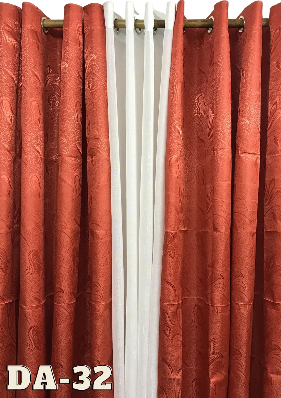 DE Curtains 7ft Daffodils 3-in-1 Set Ring Curtains | Jacquard Satin Glossy Finish