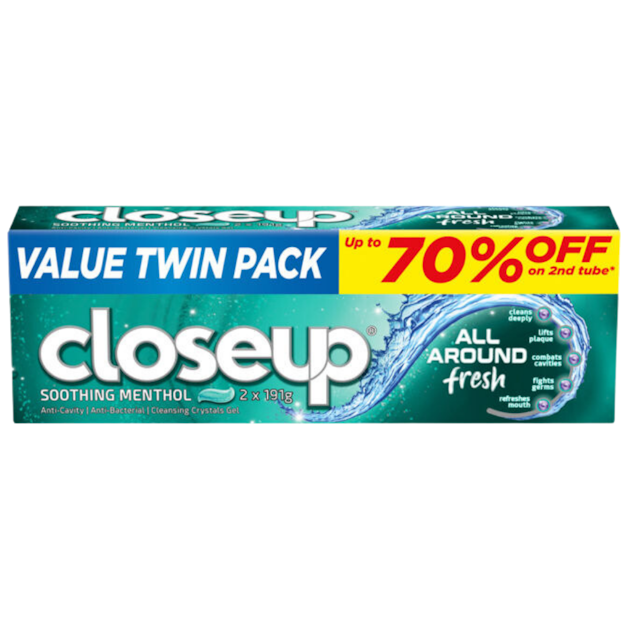 Close Up Toothpaste Soothing Menthol All Around Fresh 191g Value Twin Pack