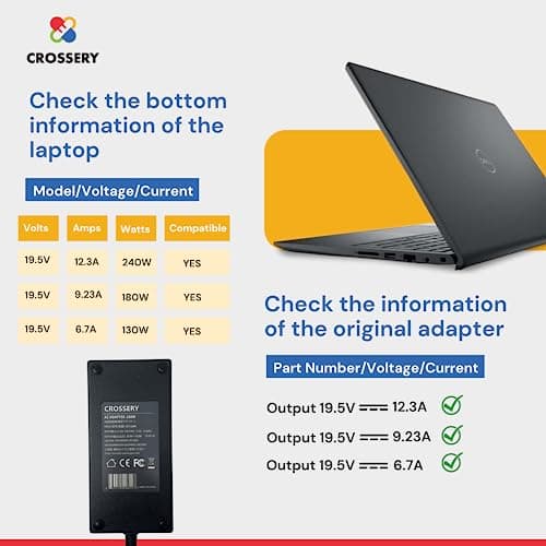 Dell 180W Laptop Charger | AC Adapter | 7.4mm Tip | Fast Charging | Compatible with Dell Precision, XPS & Inspiron