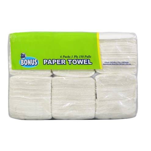 SM Bonus 1-Ply Interfolded Paper Towel (6/Pack, 150 Sheets/Pack) I Commercial Bulk Hand Towels