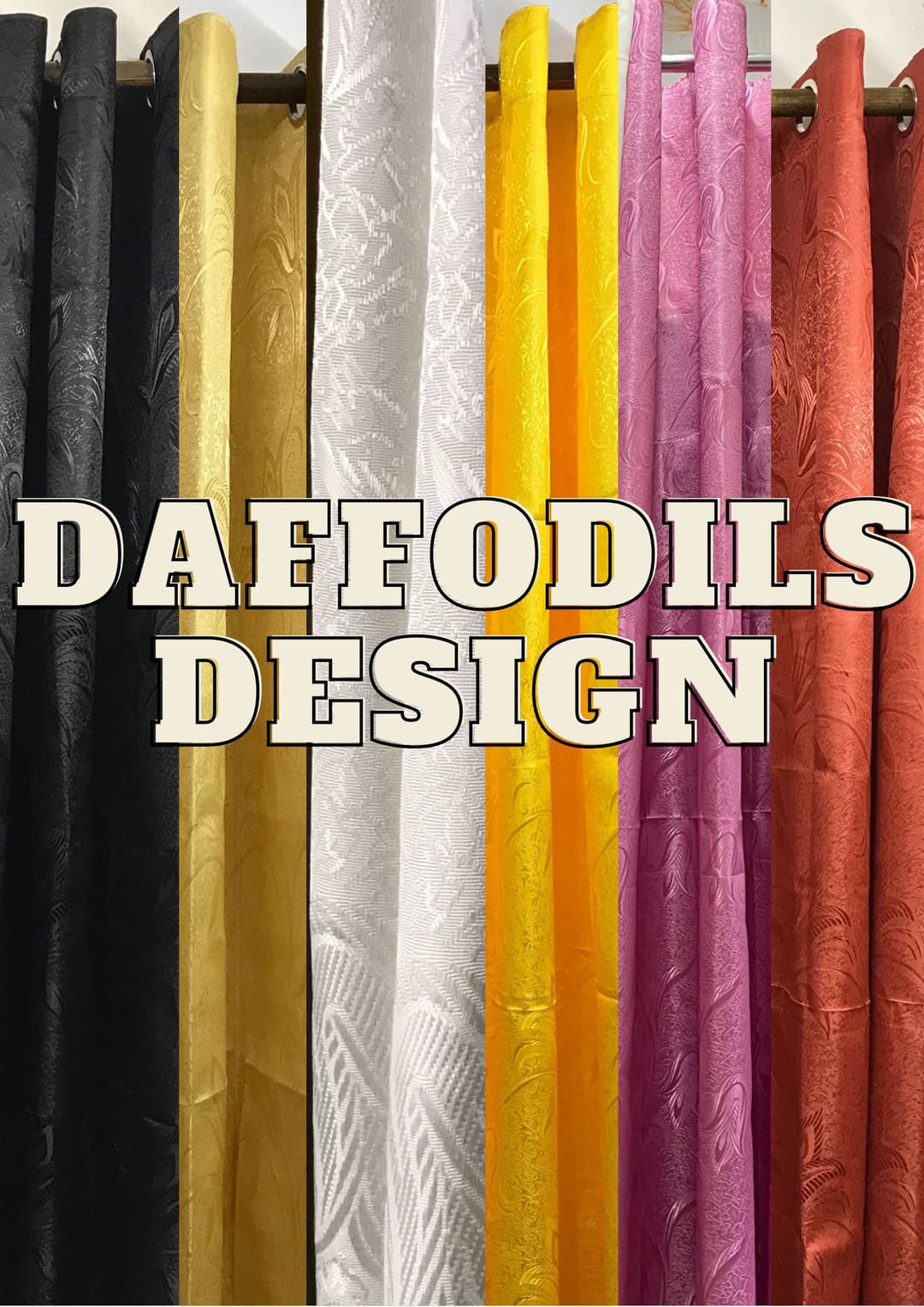 DE Curtains 7ft Daffodils 3-in-1 Set Ring Curtains | Jacquard Satin Glossy Finish