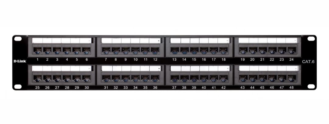 D-Link NPP-C61BLK481 48-Port Cat6 UTP Patch Panel – Fully Loaded, Keystone Type, Unshielded