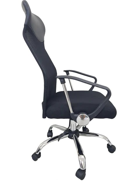 Cubix High Back Black Headrest and Mesh Swivel Office Chair with Armrest, PU Leather Black