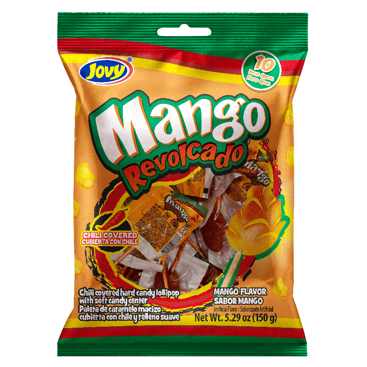 Jovy Mango Revolcado Lollipop – Chili Covered Mexican Candy, 10pcs/Bag