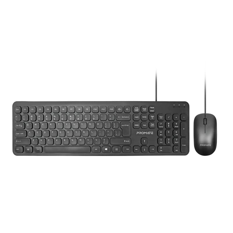 Promate KM2 Quiet Key Wired Compact Keyboard & Mouse Set