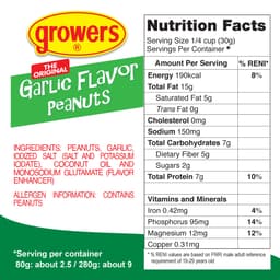 Growers Garlic Flavor Peanuts – 80g Pack, Crunchy Roasted Snack with Bold Taste