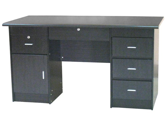 Cubix Modern Office Table with Center and Double Pedestal Drawers and Cabinet, Wenge