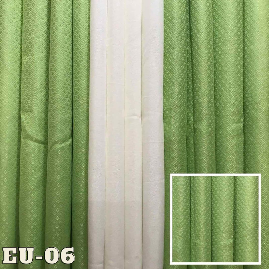 DE Curtains 6 ft Euro 3‑in‑1 Ring Curtain Set | Thai Silk Fabric | Ring‑Top Panel, Valance & Tieback