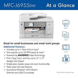 Brother MFC-J6955DW INKvestment Tank Color Inkjet Printer | Wireless All-in-One | 11x17