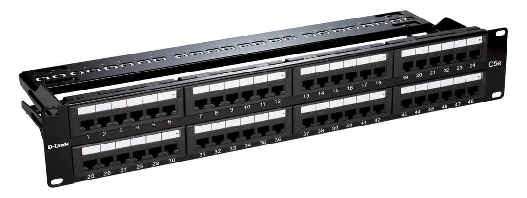 D-Link NPP-C61BLK481 48-Port Cat6 UTP Patch Panel – Fully Loaded, Keystone Type, Unshielded