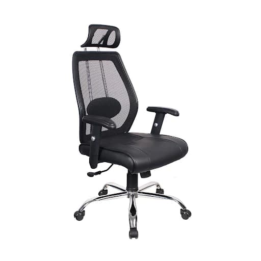 Cubix EC 2066 Executive Chair | High Back, Mesh & PU Leatherette, Adjustable Arms, Lumbar, Headrest