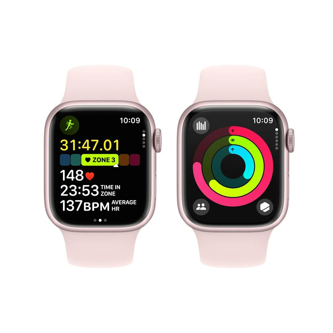Apple Watch Series 9 GPS 41mm Pink Aluminum Case with Light Pink Sport Band - S/M