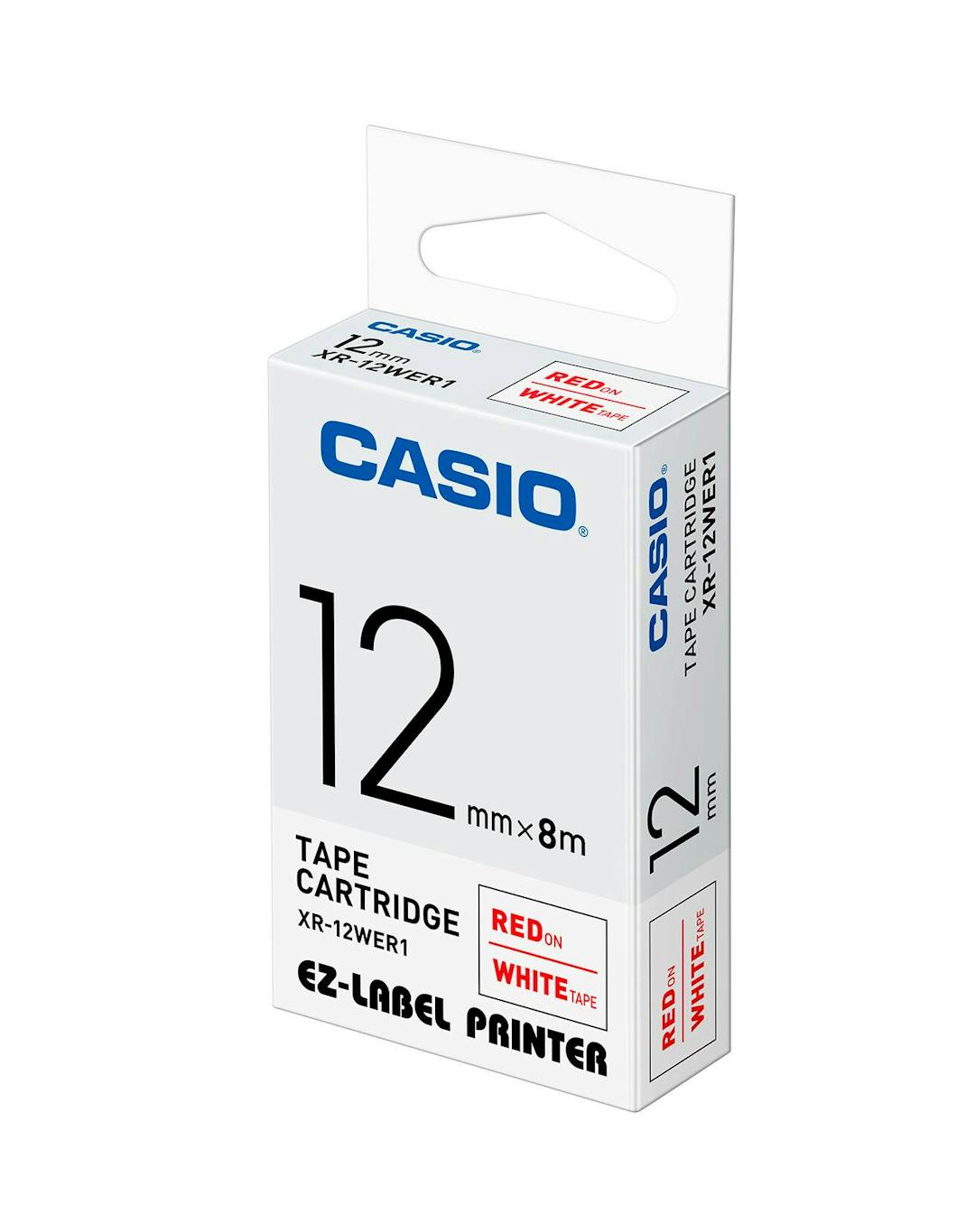 Casio Tape Labeler Cartridge XR-12WER1 | Red on White