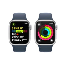 Apple Watch Series 9 GPS 41mm Silver Aluminum Case with Storm Blue Sport Band - S/M
