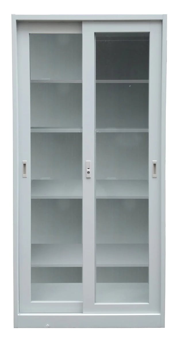 Cubix Steel Storage Cabinet with Glass sliding Door and Five Shelves, Light Gray; MTC 22