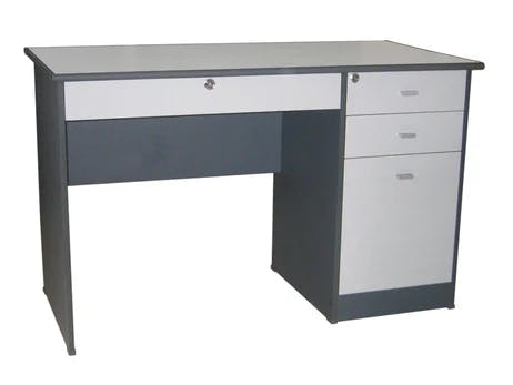 Cubix Office Desk with Center and 3 Side Drawers, Round Bullnose Edge, Combo Dark Gray / Light Gray, EV 1221