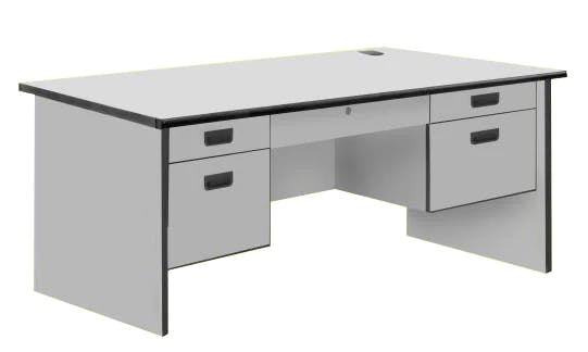 Cubix Modern Office Table with Center and 4 Side Drawers, PVC Edge, Light Grey Color