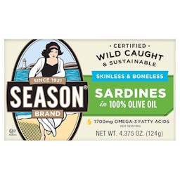 SEASON SKINLESS AND BONELESS SARDINES IN OLIVE OIL 6 COUNT