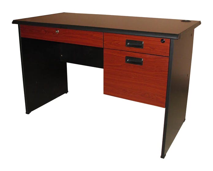 Cubix Modern Office Table with Center and 2 Side Drawers, Ducknose Edge