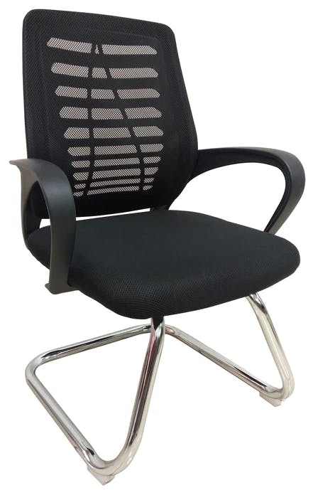 Mesh Sled Base Side Guest Chair with Armrest, Black