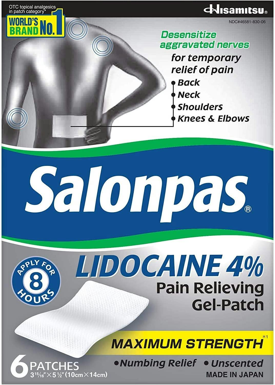 Salonpas Lidocaine 4% Pain Relieving Gel Patch Maximum Strength