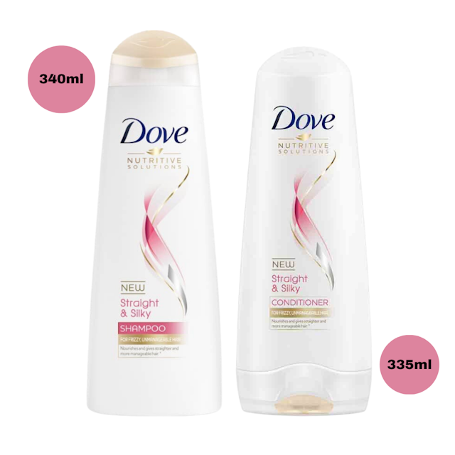 Dove Straight and Silky 340ml Conditioner & 335ml Shampoo