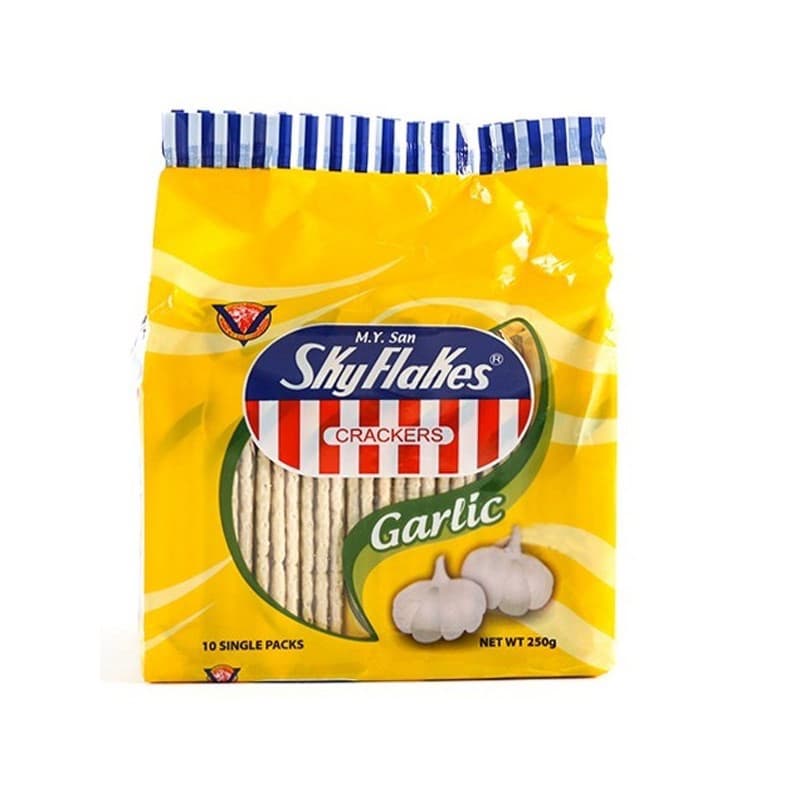 M.Y. San Skyflakes Crackers Garlic 25g x10 | Crispy Wheat Snack | Individually Wrapped for Freshness