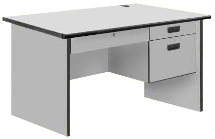 Cubix Modern Office Table with Center and 2 Side Drawers without Lock, PVC Edge, Light Grey Color