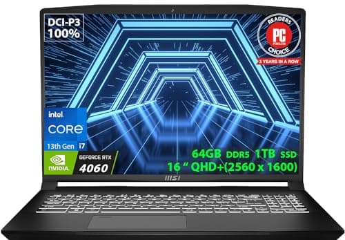 MSI Creator M16 2023 Laptop, 16" QHD+ Content Creation PC, 13th Gen Intel Core i7, GeForce RTX 4060, 180-Degree Lay-Flat, WiFi 6, High Performance Business Computer, Win 11 Home