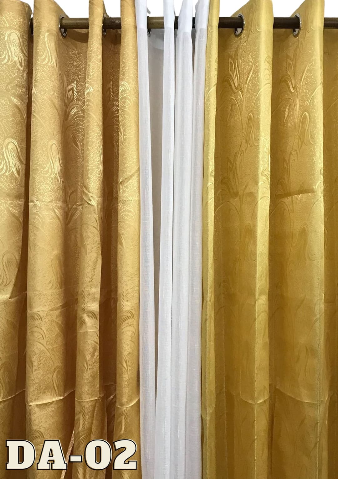 DE Curtains 7ft Daffodils 3-in-1 Set Ring Curtains | Jacquard Satin Glossy Finish